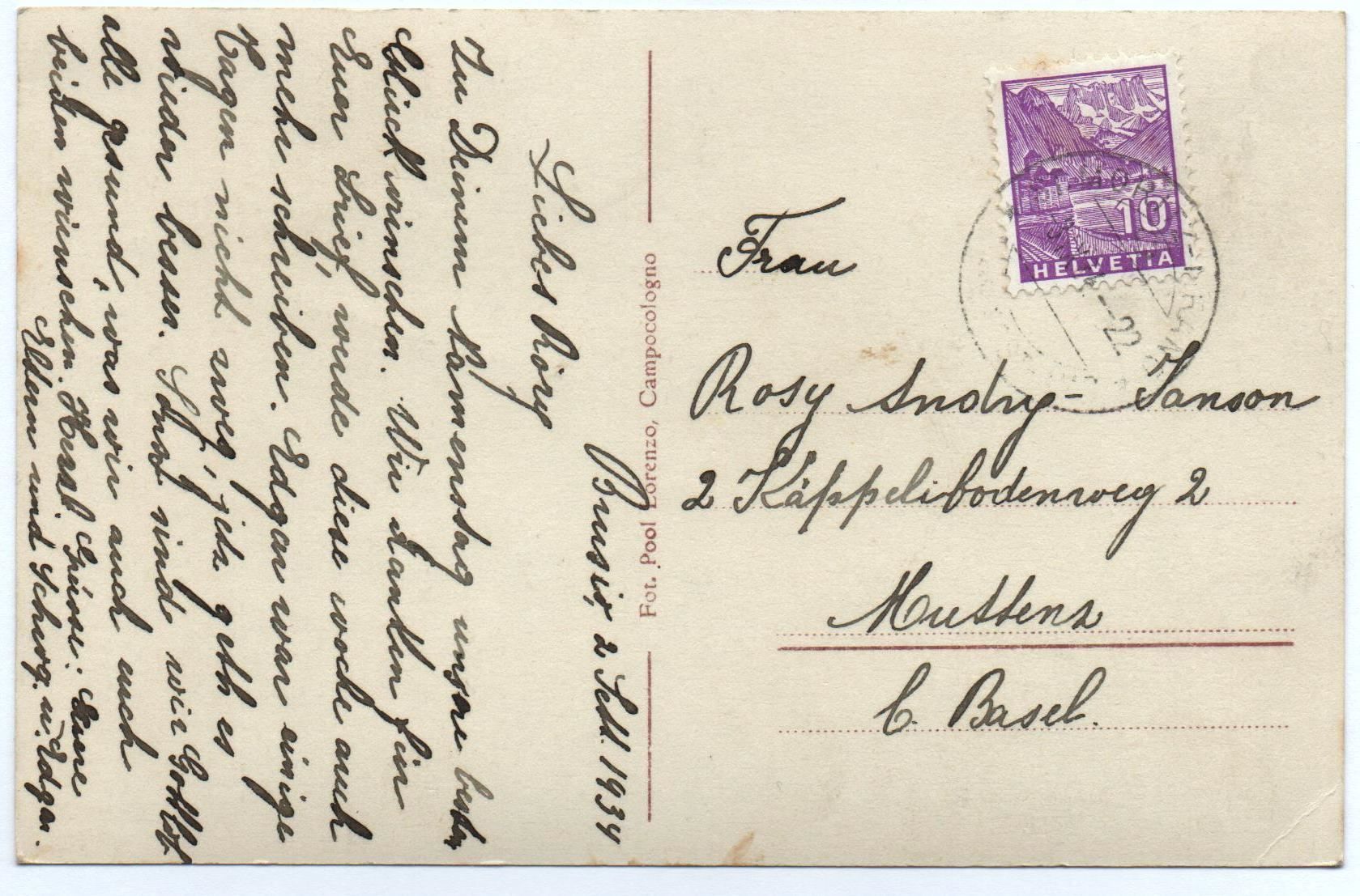 Cartoline postali: ZALANDE CAMPASCIO BRUSIO – Usato da Jona venduto da philajona 1