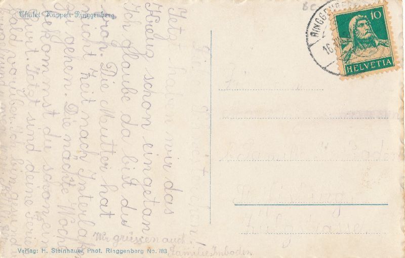 Cartoline postali: Ringgenberg - Chalet Kappeli + 1929 – Usato da Emmenbrücke venduto da teestube 1