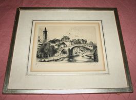 Bild Radierung Brücke von Bignasco H.J. Ziegler
