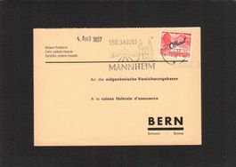 Antwort PK Vers. Bern ,Dienstmarke Nr. 69, gel. 3 4.57