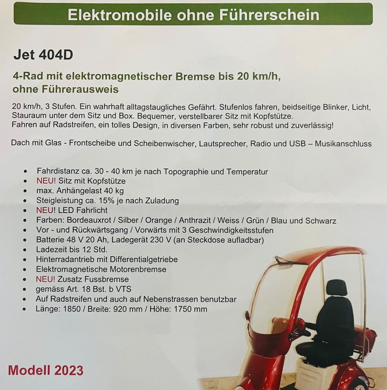 Elektromobile: Seniorenmobil Jet404D Bordeaux – Neu (gemäss Beschreibung) aus Roggwil BE von IsoNice88 9