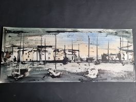 Seehafen Aquarell / auf Papier siniert