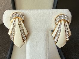 ✨Weiße-Goldfarbe Vintage-Clip-Ohrringe Strass, Emailliert