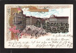 Leucht Litho Gruss aus St.Gallen , gel. 1900