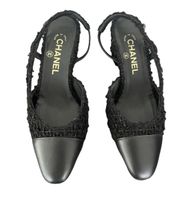 Chanel slingback nere in tweed, taglia 37