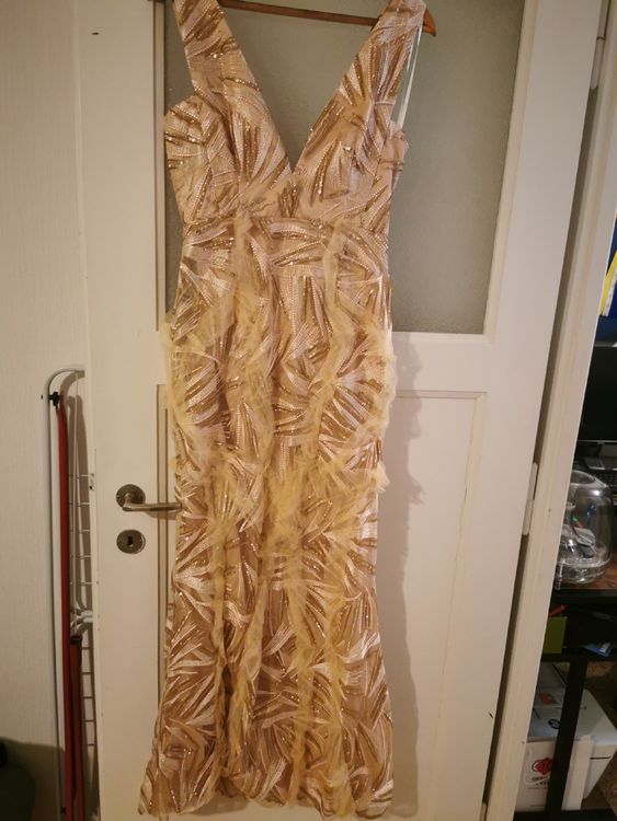 Robe courte femme sequins dorés col V drapé soirée