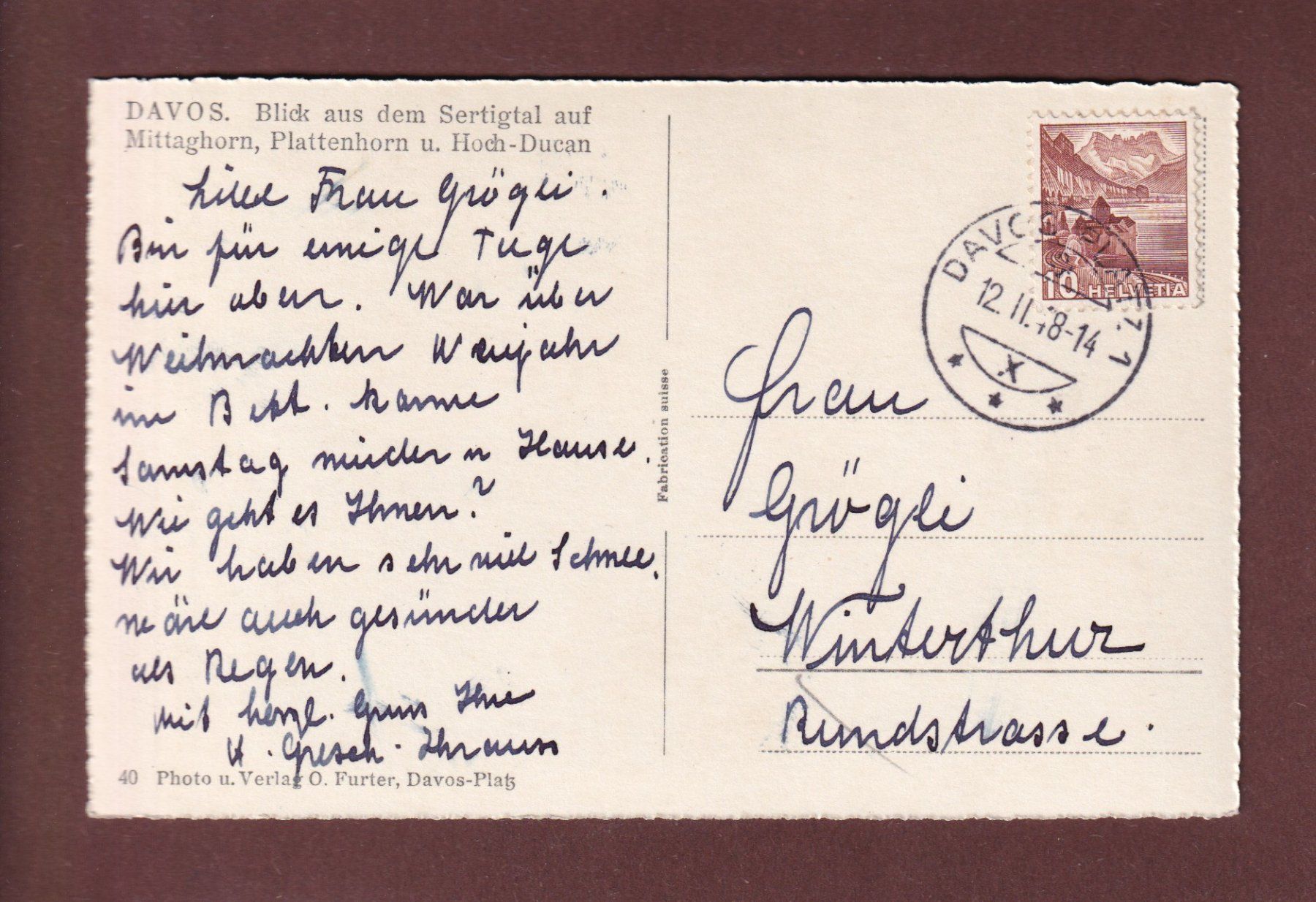 Ansichtskarten: Davos - SERTIGTAL - 1948 // kleiner Eckbug // – Gebraucht aus Pully von nicecards-shop 1