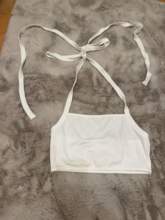 Damen Neckholder Crop Top weiss zum Binden
