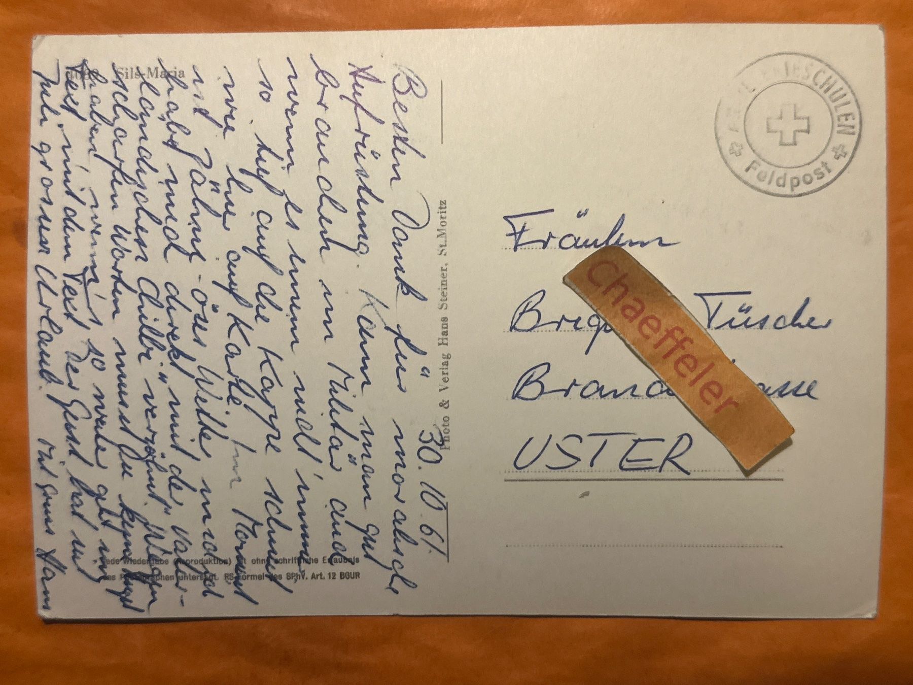 Cartoline postali: 1961 Feldpost Sils Maria – Usato da Zürich venduto da Chaeffeler 1