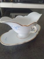 Sauciere mit Unterteller Porzellan Weiss Goldrand
