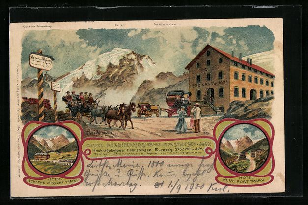 Cartoline postali: F.A.C.M. Reisch: Trafoi, Hotel Schöne A – Usato da Berlin venduto da bartko-reher