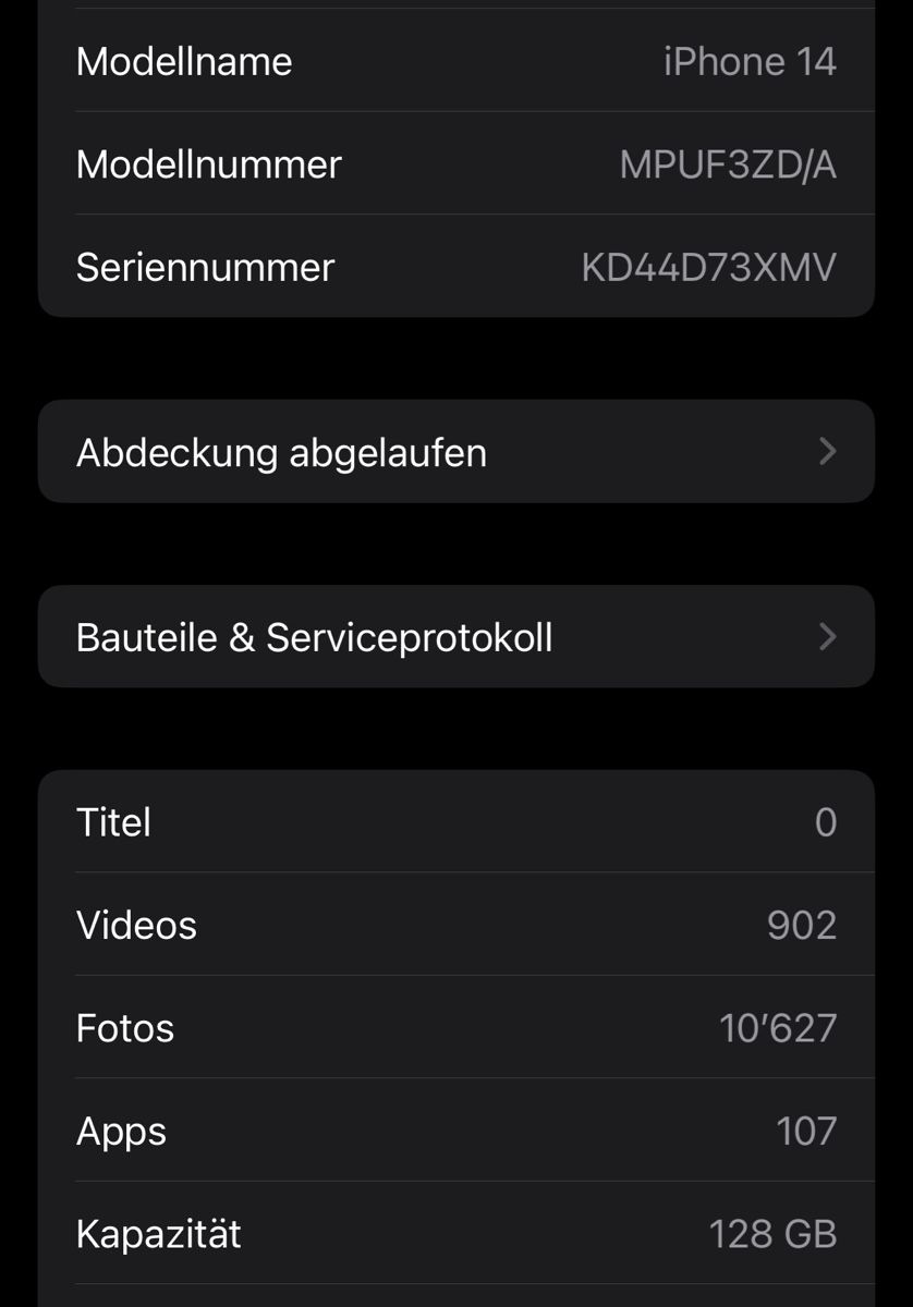Apple Handys / Smartphones: Iphone 14 - Farbe Midnight - 128GB – Gebraucht aus Zürich von lin_s5j6 6