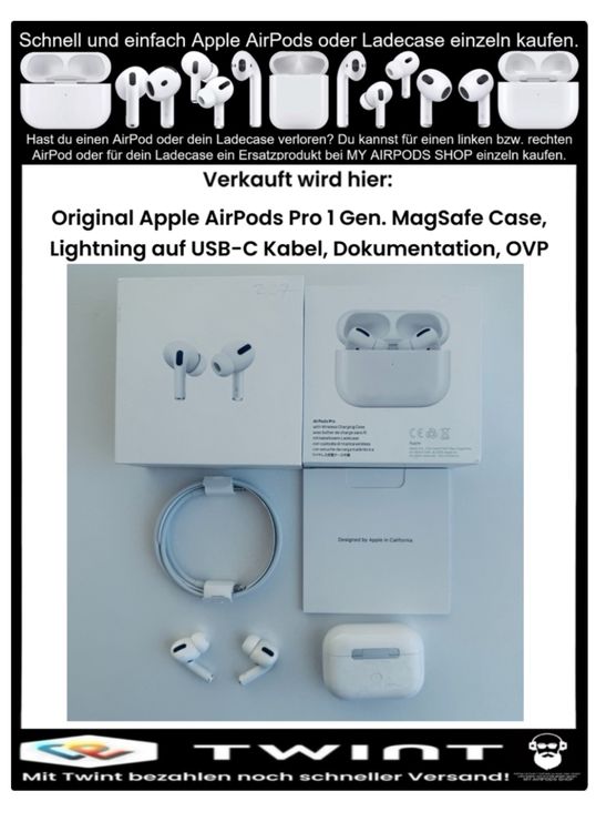 Apple Kopfhörer: Original Apple AirPods Pro 1 Gen. MagSafe Lightning C Kabel – Gebraucht aus Basel von MY.AIRPODS.SHOP