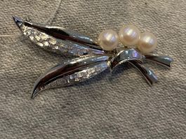 Silber Brosche mit Akoya Perle - Nr. 529