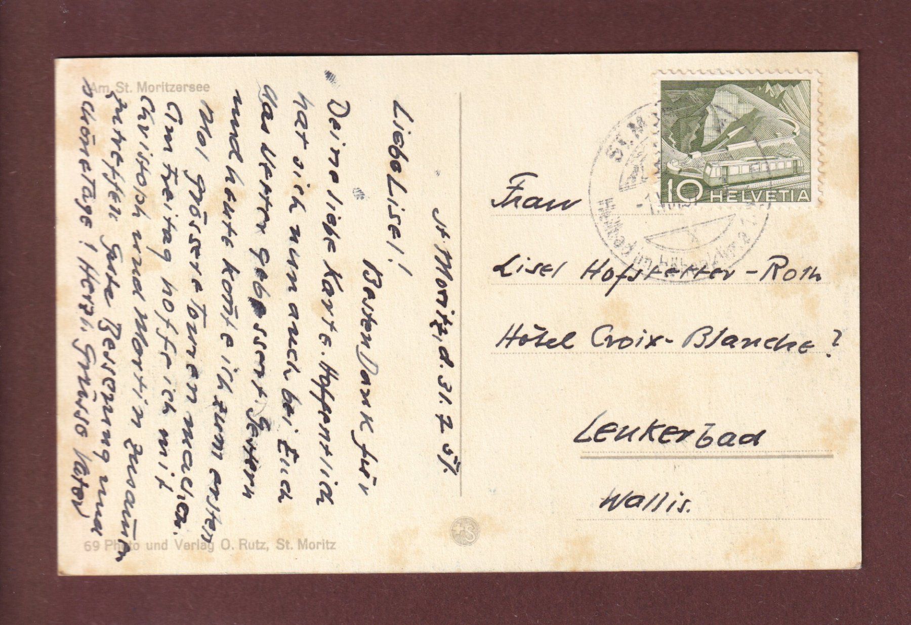 Cartoline postali: Am ST. MORITZERSEE - 1957 – Usato da Pully venduto da nicecards 1