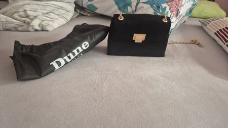 Dune London Black Velvet Bag with Gold Chain