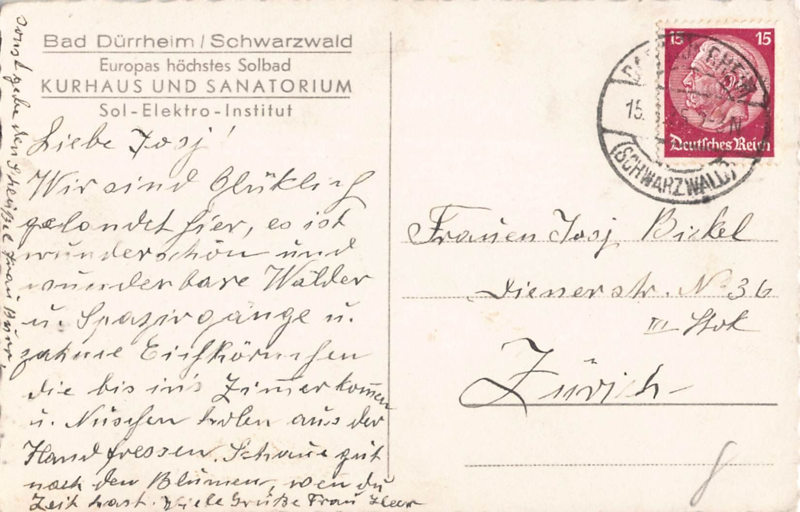 Cartoline postali: Gruss aus BAD DÜRRHEIM - Kurhaus u. Sanatorium – Usato da Winterthur venduto da SchatzchischtliWinti 1