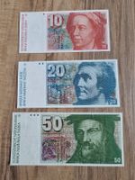 Schweizer Banknoten 10, 20 und 50 Franken