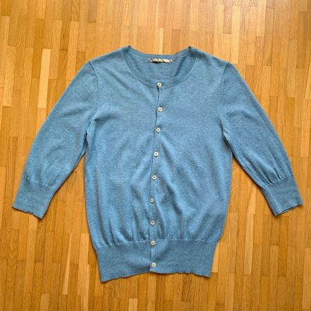 45R blue cotton knit cardigan with 3/4 sleeves | xs/s TOAST