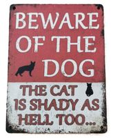 BEWARE OF THE DOG - CAT TOO - Holzschild  (neu/OVP)