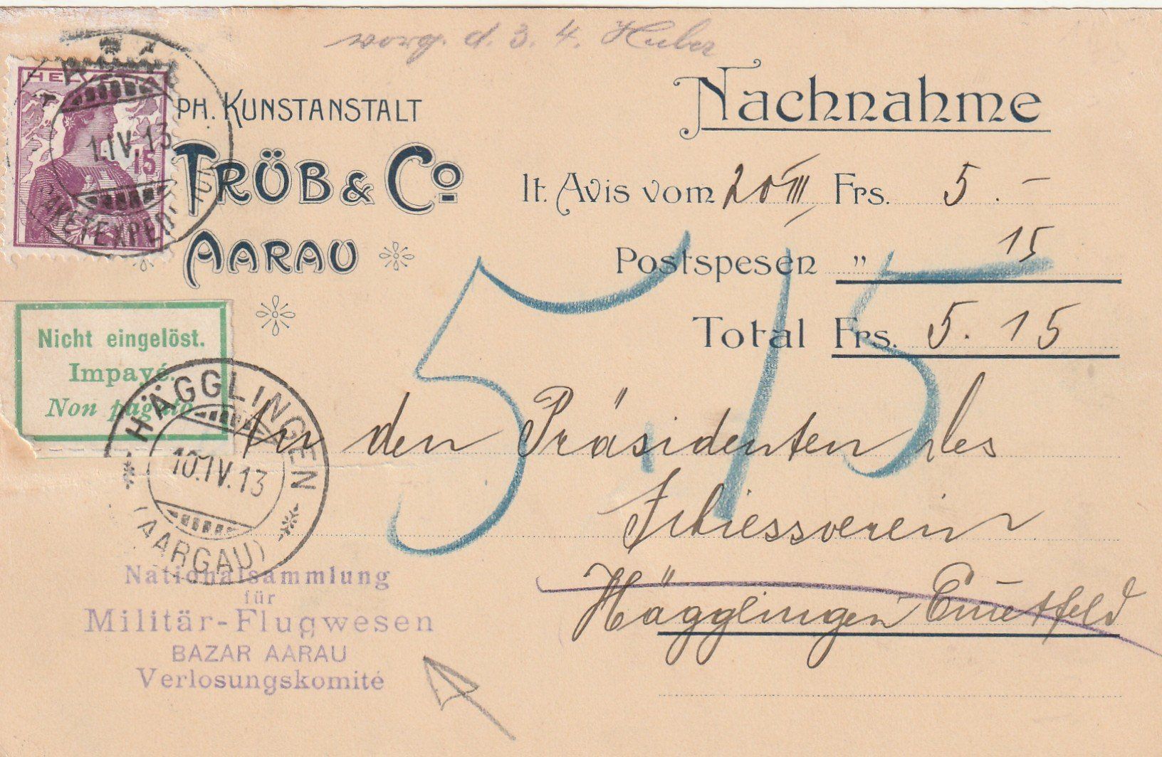 Cartoline postali: NN-Karte Aarau Trüb & Co. – Usato da Rorschacherberg venduto da fratovi2