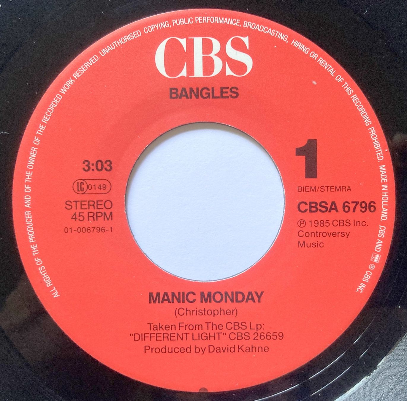 Schallplatten: BANGLES - MANIC MONDAY – Gebraucht aus Bottens von hotter-than-hell 2