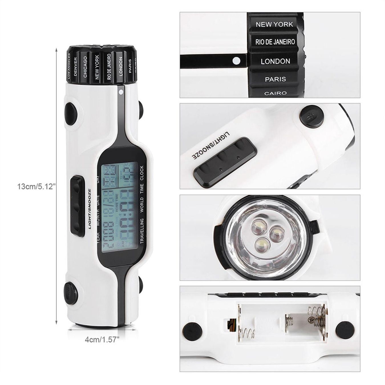 Sveglie: Flashlight LED Digital World Time Travel Alarm Clock Thermo – Nuovo e nell'imballaggio originale da Genève venduto da Murmurs 1