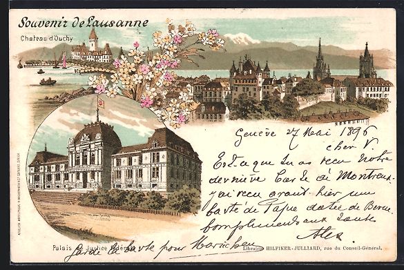 Ansichtskarten: Litho Lausanne, Chateau d'Ouchy, Palais  – Gebraucht aus Berlin von bartko-reher