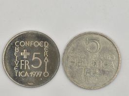2x 5 Franken Münzen 1977 Pestalozzi 1980 Hodler Sammler (15)