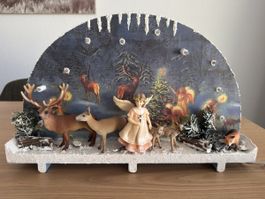 Weihnachtsszene  mit Beleuchtung, Engel, Schleichtiere