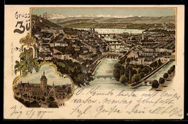 Litho Zürich, Ortsansicht mit Brücken