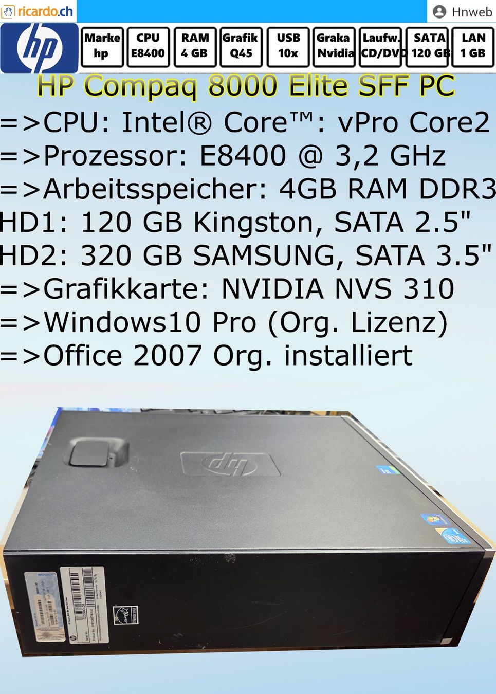 Hewlett Packard PC: PC HP Compaq 8000 Elite SFF PC – Usato da Kaisten venduto da Hnweb 2