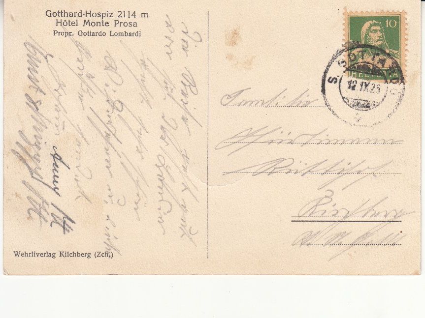 Cartoline postali: Gotthard Hospiz 1926 – Usato da Bürglen TG venduto da StampGraf 1