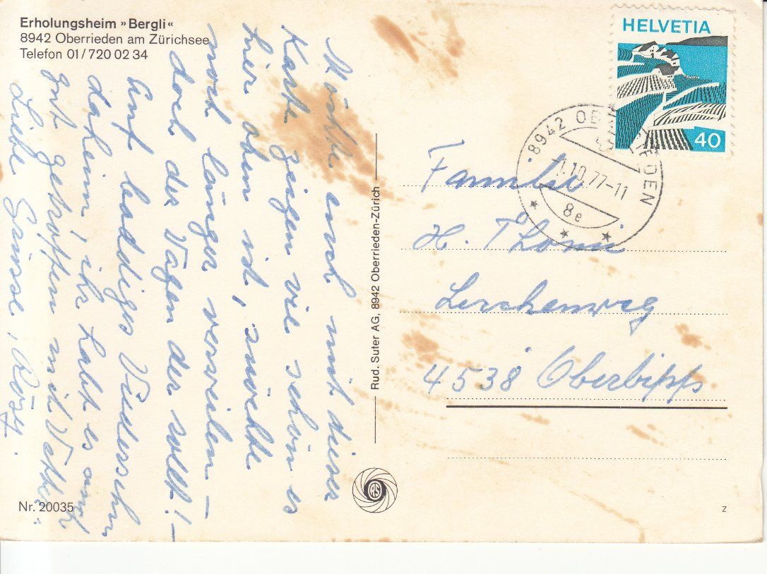 Cartoline postali: Oberrieden Bergli 1977 – Usato da Bürglen TG venduto da StampGraf 1