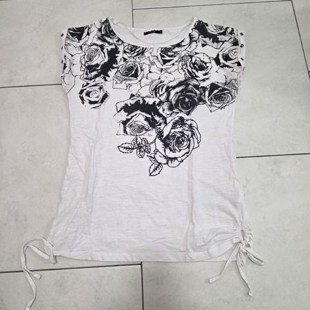 Damen T-Shirt weiss Rosenprint Grösse L y2k baddie