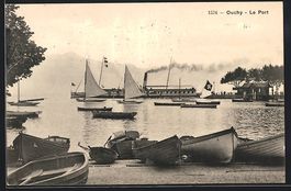AK Ouchy, Dampfschiffe im Hafen, 1922