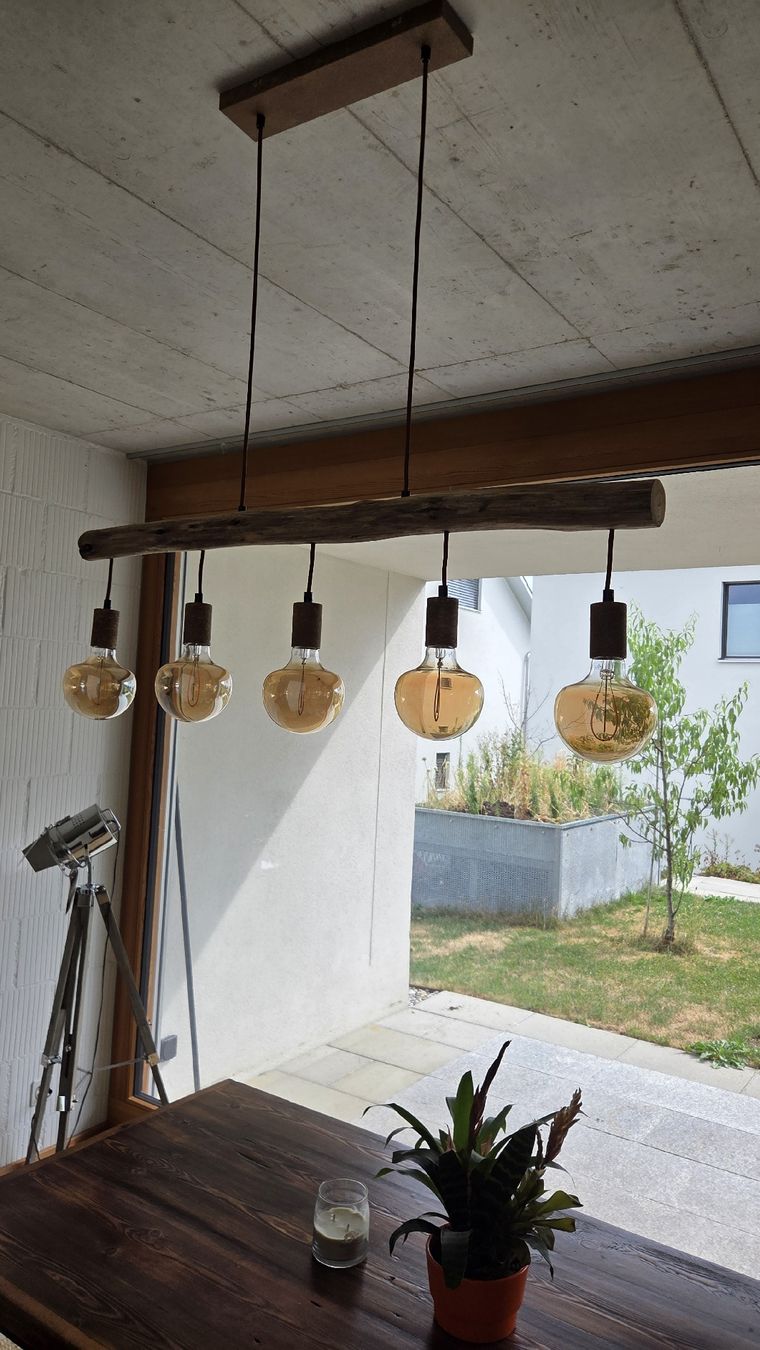Lampen: Hanging lamp wood 5 bulbs industrial excellent condition – Gebraucht aus Islisberg von mar_5brw 2
