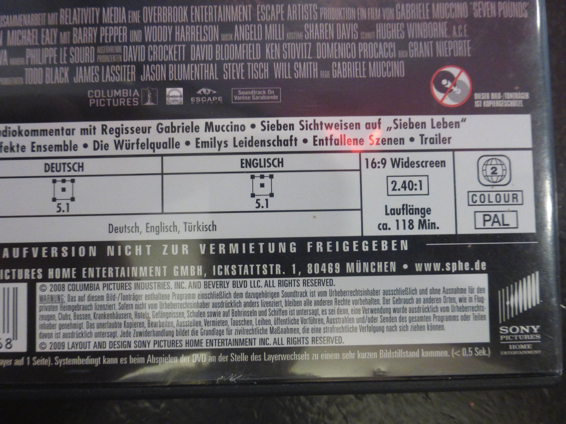 Tutti i DVDs: Sieben Leben Seven lives Will Smith DVD – Usato da Zumikon venduto da psisound 3