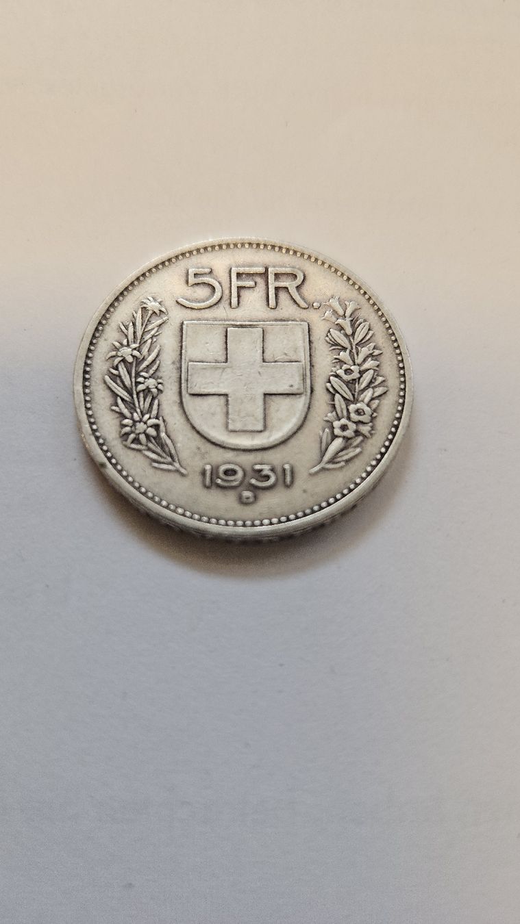 Alle Münzen: Schweizer 5.- SFr. 1931 Silber – Gebraucht aus Gelterkinden von Panfloete
