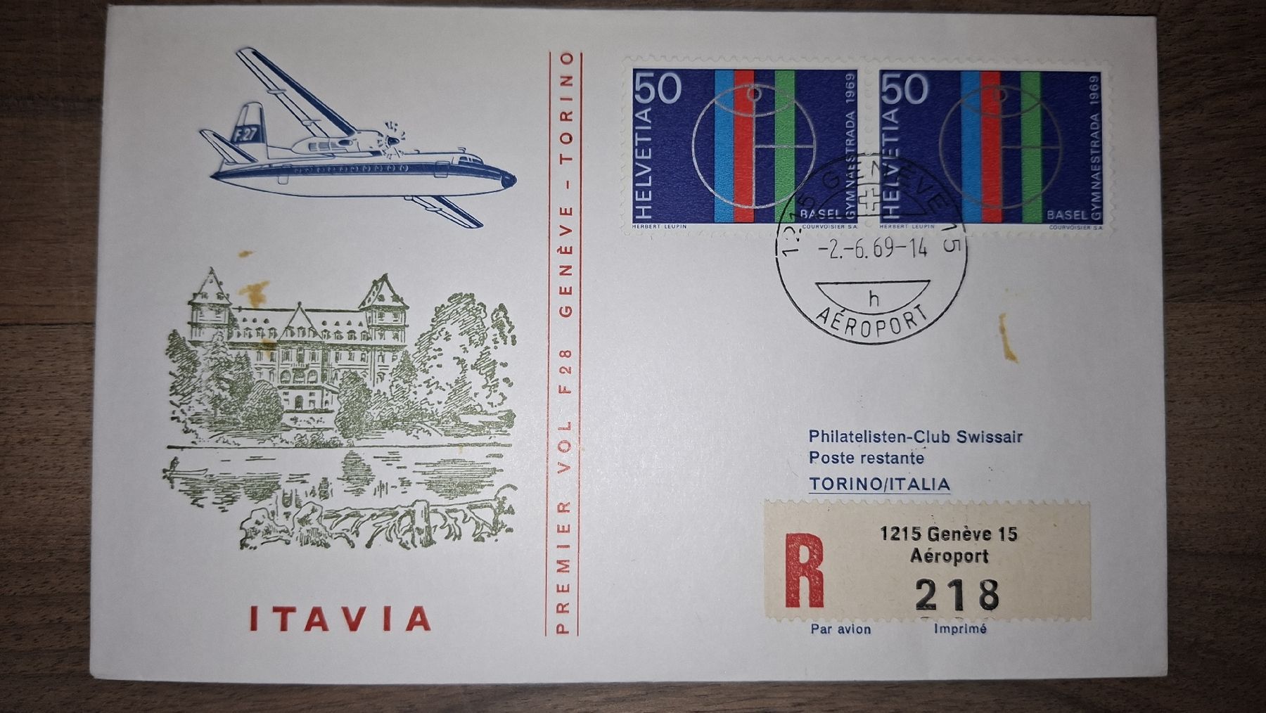 Tutti i francobolli: Itavia Geneve - Torino 02.06.1969 – Usato da Balgach venduto da SIMEON27