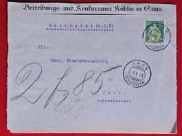HELVETIA 111Z NACHNAHME KÜBLIS SAAS CHUR GRAUBÜNDEN 1933