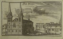 ZÜRICH GROSSMÜNSTER, KUPFERSTICH, BLUNTSCHLI 1742