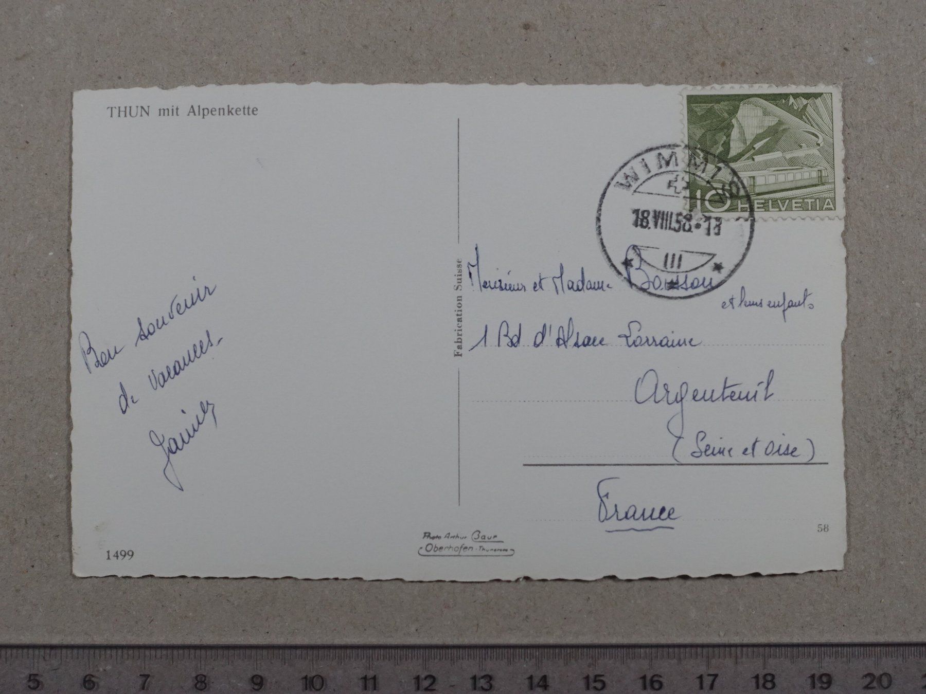 Cartoline postali: Thun, 1958 – Usato da Lenzburg venduto da fh1 1