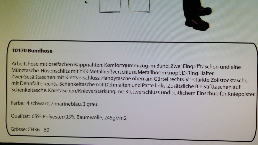 Pantaloni: Arbeitshose Gr 54 Grau (NEU) – Nuovo e nell'imballaggio originale da Vielbringen Worb venduto da Isch-0u-guet 8