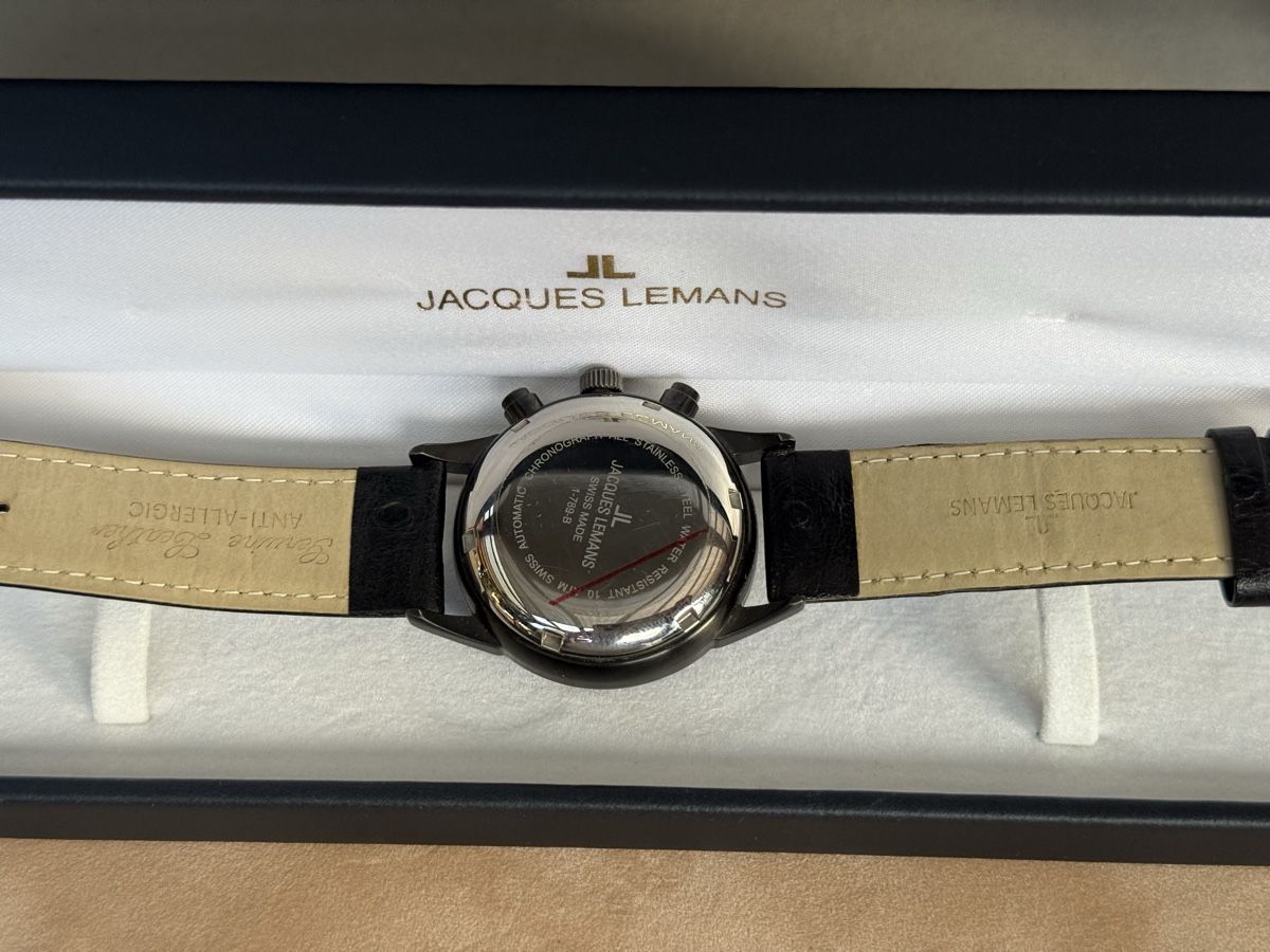 Jacques Lemans Orologi: Jacques Lemans Automatik Chronograph schwarzes Armband – Usato da Wil SG venduto da F-Z-72 3