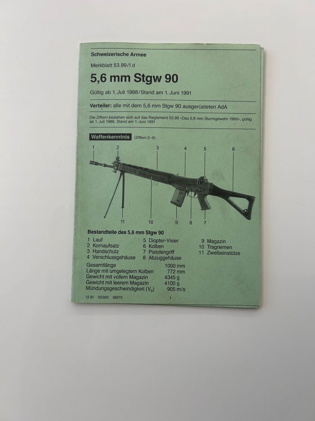 Merkblatt Sturmgewehr 90 Schweizer Armee (Gebraucht) in Hausen am Albis ...