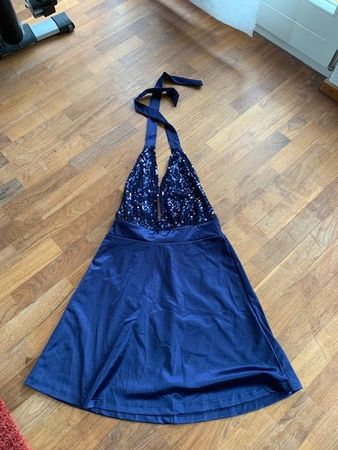 Kleid, königsblau, als Neckholder binden, Pailettenoberteil