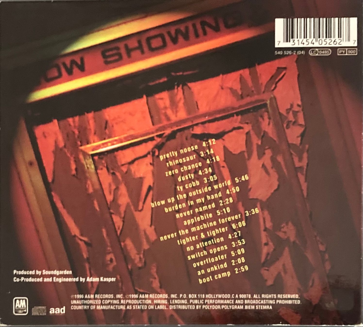 CD: SOUNDGARDEN - DOWN ON THE UPSDIDE – Usato da Poliez-Pittet venduto da Newtown-Records 2