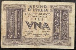 Italienische 1 Lira Banknote, 1939, Selten! Top Zustand.