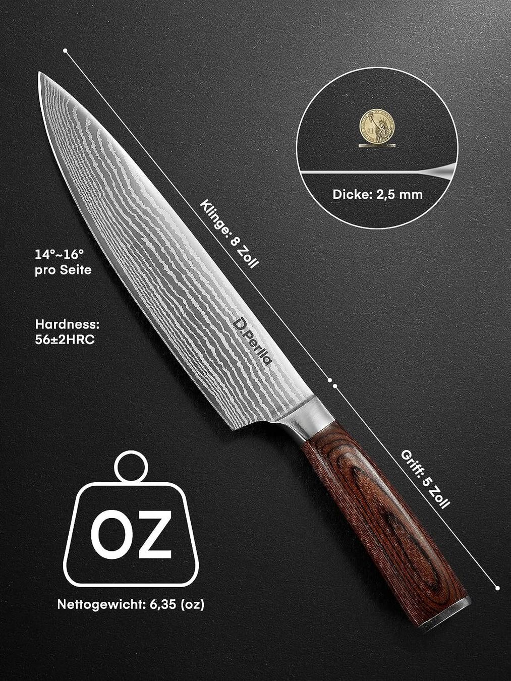 Coltelli da cucina: Professionelles Küchenmesser mit Texturmuster, 20cm – Nuovo e nell'imballaggio originale da Oberentfelden venduto da abz_l7vm 5